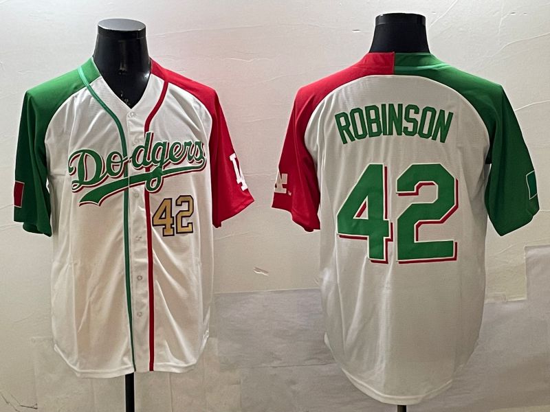 Men Los Angeles Dodgers 42 Robinson White Green Game 2025 Nike MLB Jersey style 8